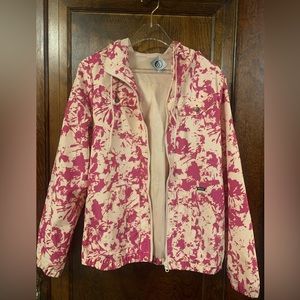 Volcom pink print zip up hooded jacket